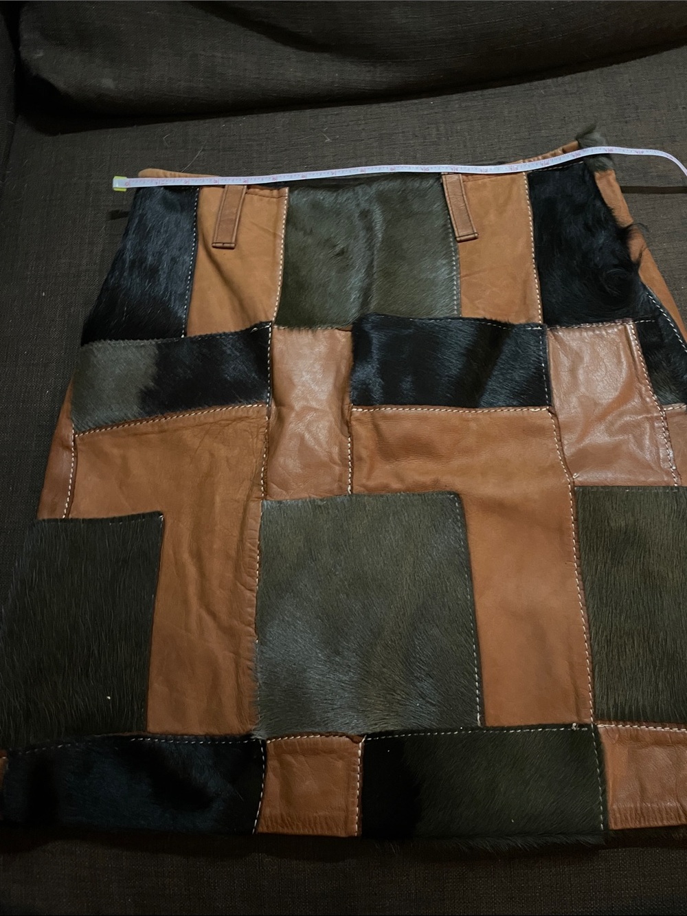 Patchwork Mini Skirt in Brown and Dark Green Leather